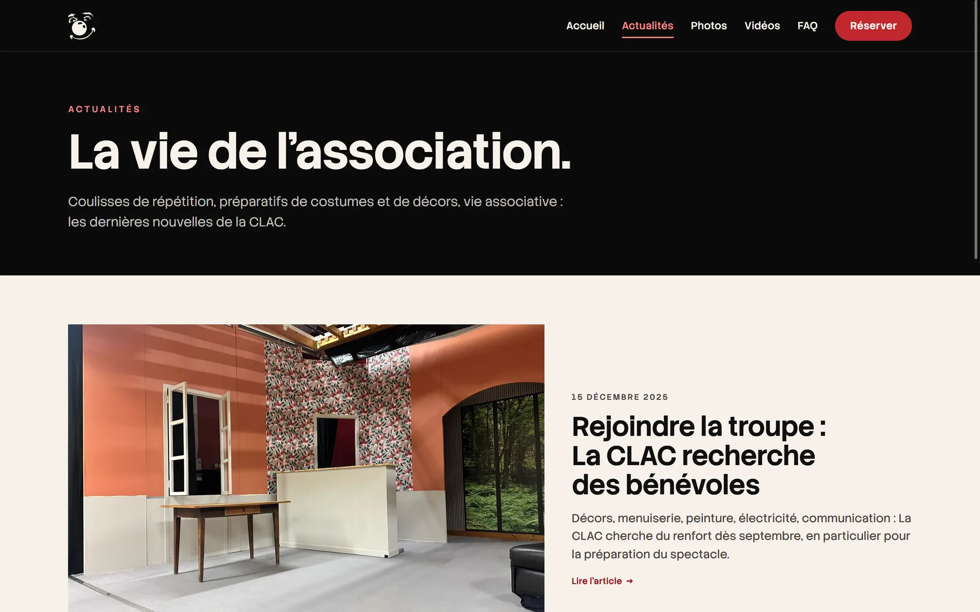 Page actualités du site La CLAC, « La vie de l'association »